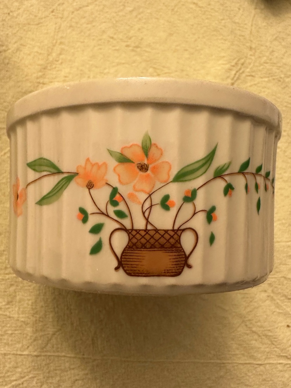 Vintage JMP Countryside Stoneware Collection Souffle Bowl 4" Floral Orange Brown